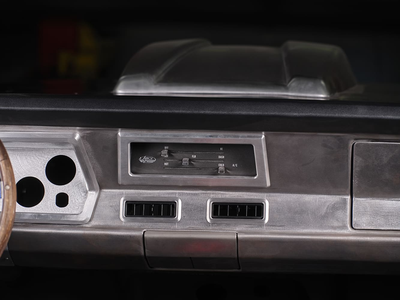 1971 Plymouth Duster custom dash HVAC controls close up restomod interior vintage air system
