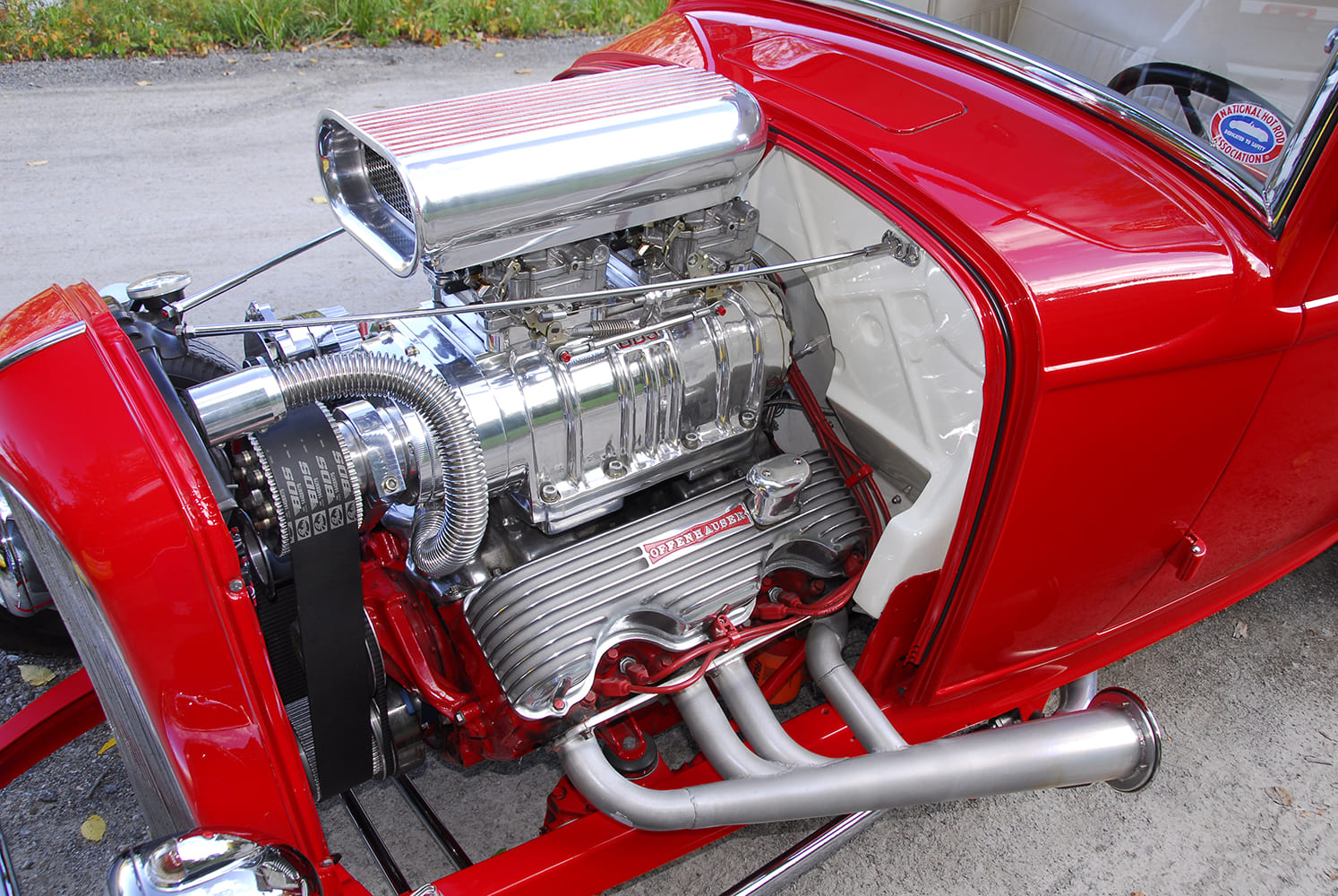 red 32 Ford Coupe supercharged 409