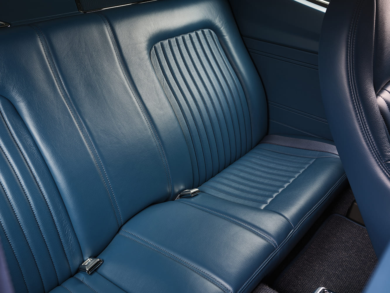 1971 Plymouth Duster rear seat blue upholstery custom interior bench seat pro touring muscle car