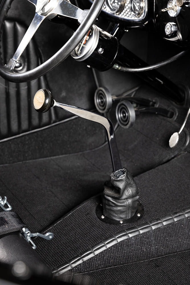 33 Ford Coupe hot rod shifter lever manual transmission floor mount vintage interior detail