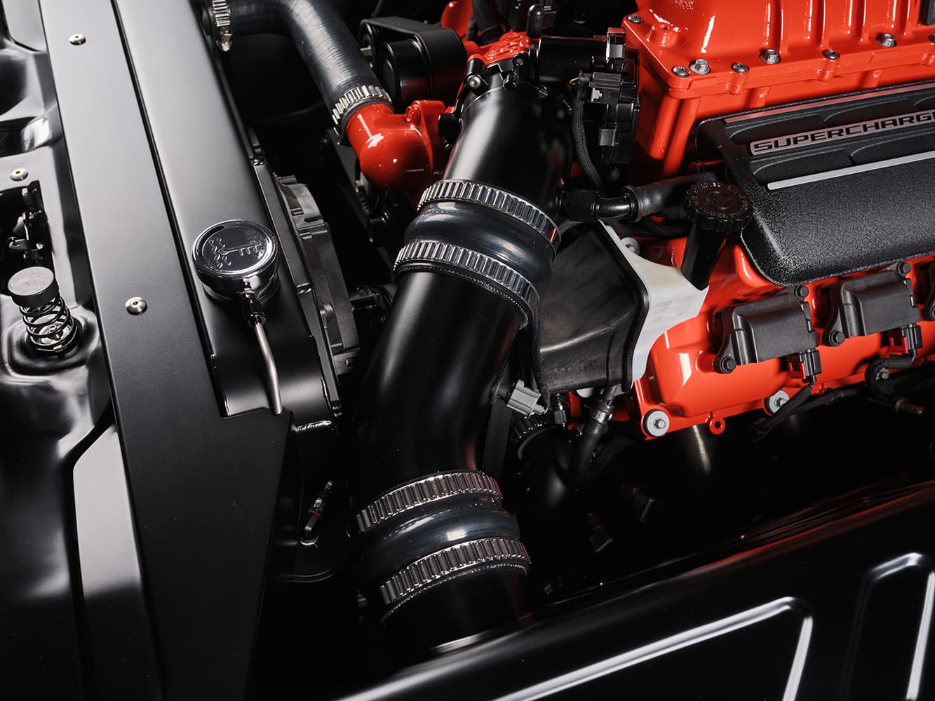 1971 Plymouth Duster supercharged HEMI intake close up high performance