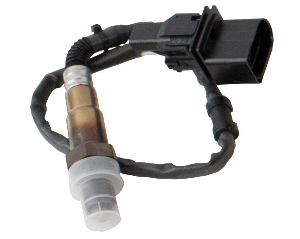 FiTech wideband oxygen O2 sensor with protective tip cover and wiring pigtail connector.