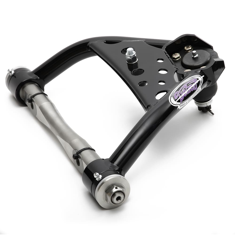 Detroit Speed tubular upper control arm assembly with heavy-duty ball joint and cross shaft for GM S-10 suspension.