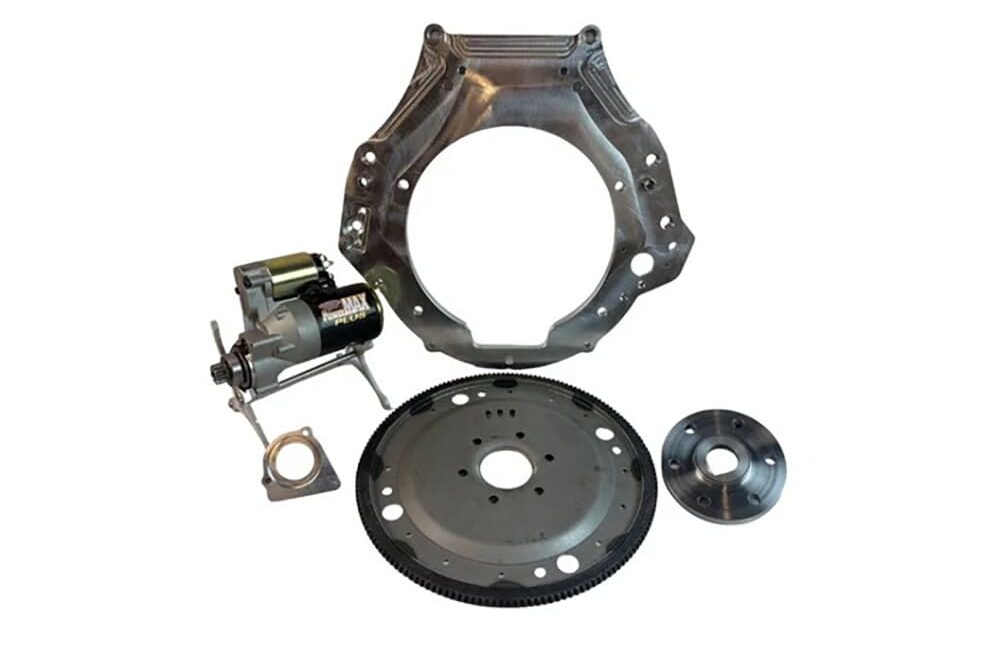 Billet aluminum Speed Gems bellhousing adapter kit for Ford 429-460. Adapts to For Modular V8 auto transmission.